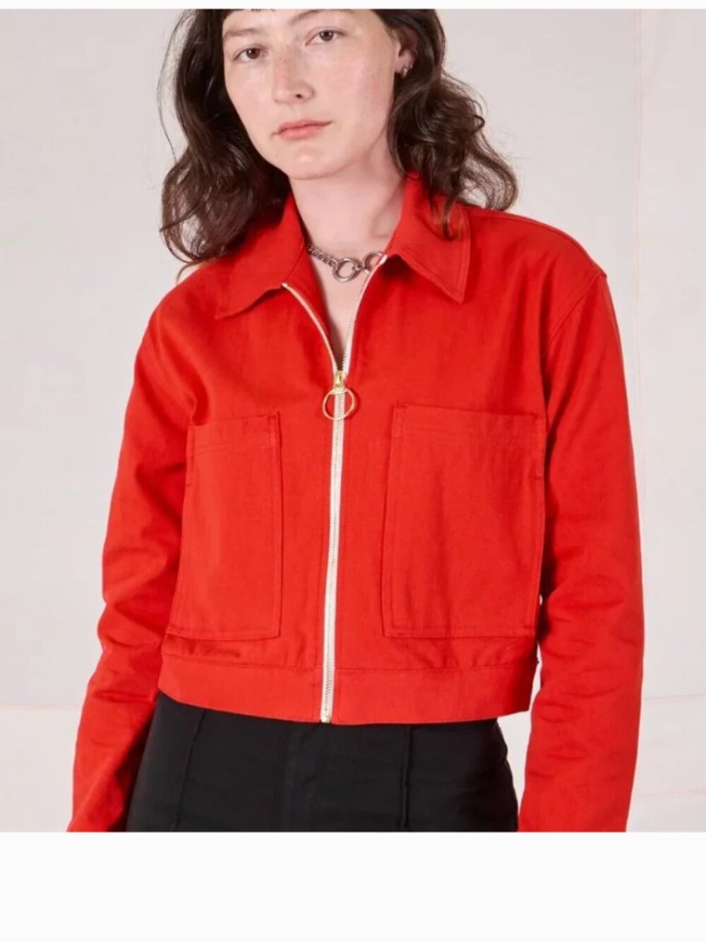 Big Bud Press Mechanic Cherry Red Cotton Cropped Full Zip Bomber Jacket Size XXS